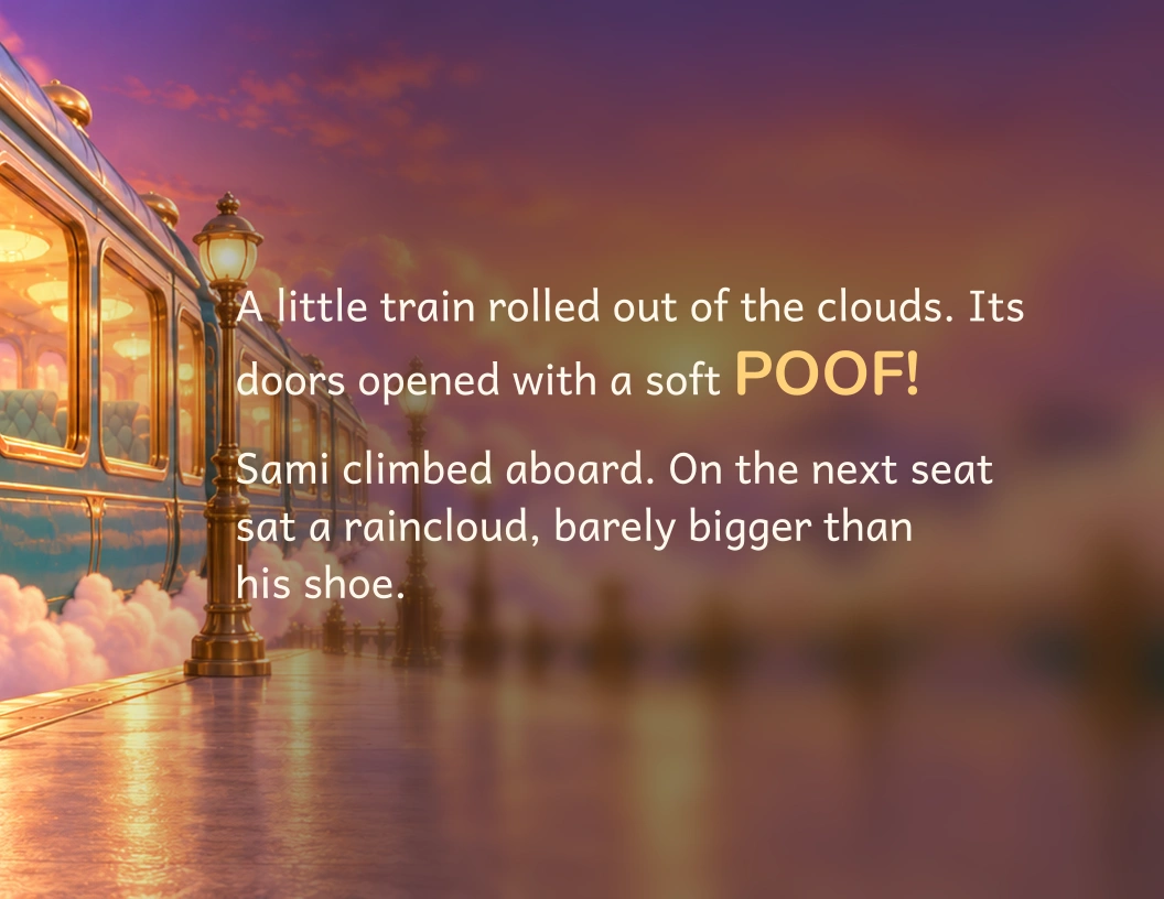 A little train rolled out of the clouds. Its doors opened with a soft whoosh.